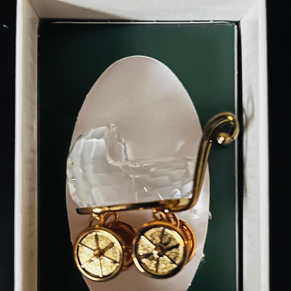 Swarovski Crystal Memories Baby Carriage Gold Trim